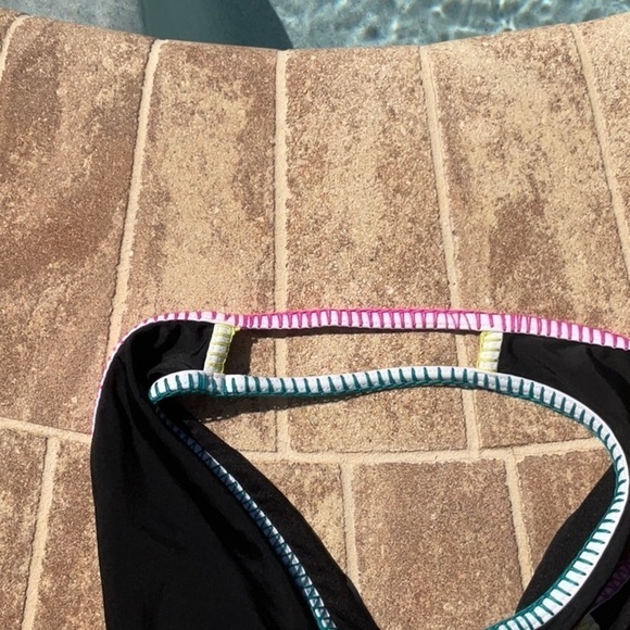 Hulu honey bikini bottoms black with pink yellow & blue stitching - Picture 3 of 4